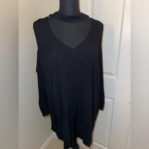 Torrid Black V Neck Blouse with Neck Details and Cold Shoulder Black Plus Size 3